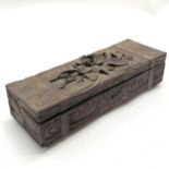 Blackforest carved wooden cottons box with flower detail to the top - 29cm x 10cm x 7cm high - The