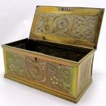 Antique arts and crafts brass box with embossed floral panel detail. Measures 11 x 25 x 13cm. Has