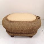 Antique wicker lidded basket, 77 cm length, 50 cm wide, 44 cm high. Lid detached otherwise in good