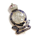 Unmarked yellow gold / platinum Surrey Yeomanry (Queen Mary's Regiment) diamond / enamel set