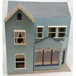 Vintage blue dolls house with double front opening 62cm high x 58cm wide x 39cm deep - in overall