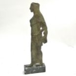 Unusual bronze casting of a classical figure in profile on a black and white marble base - 28.5cm