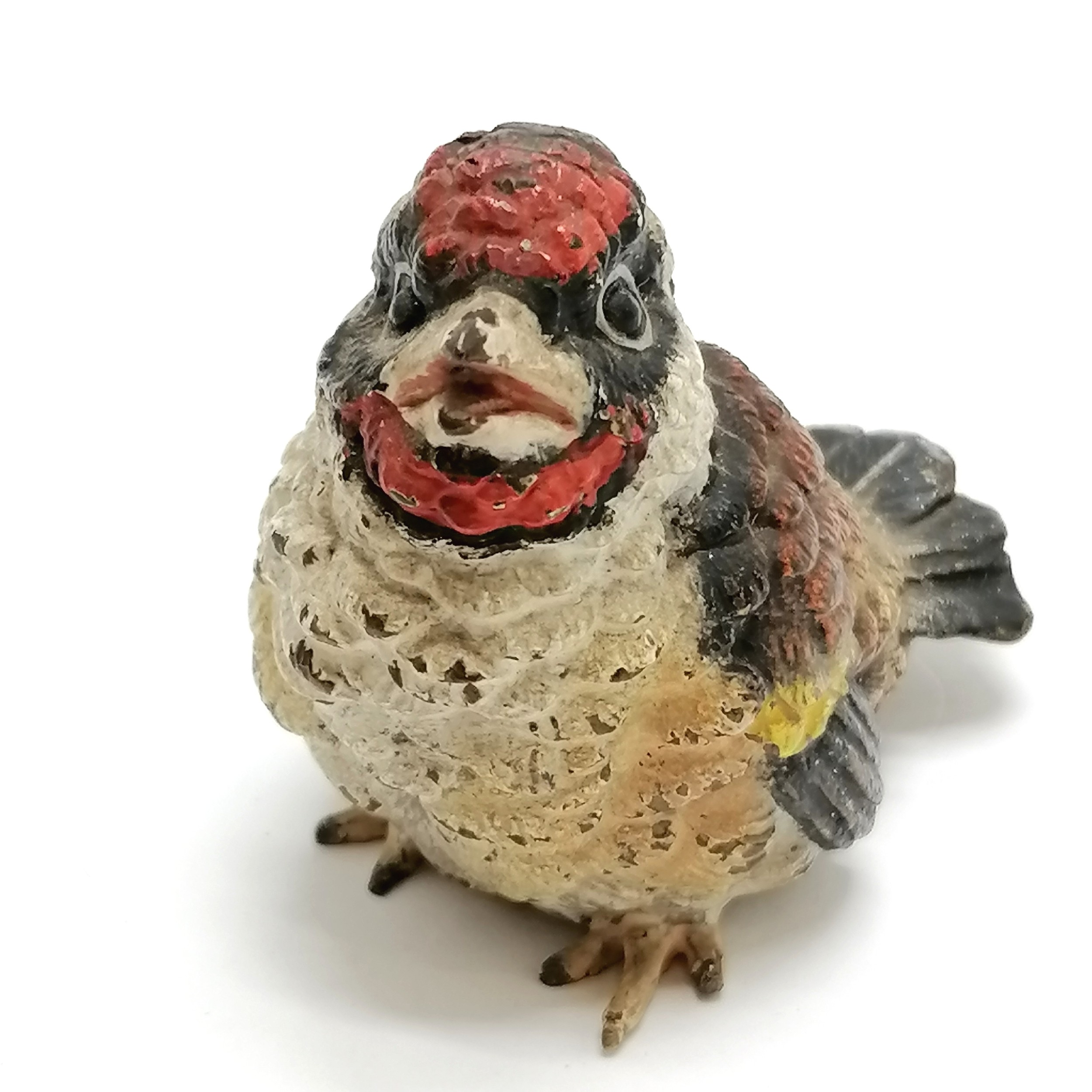 Antique Austrian cold painted bronze of a baby goldfinch - 4.5cm high (marked Austria to base) on an - Image 4 of 5