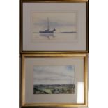 Allan Thomson watercolour, landscape scene, 39 cm wide, 31.5 cm high to include frame, t/w another