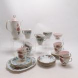 Royal albert bone China 'Prelude' coffee/tea set - 20cm high pot. 1 cup has star crack t/w qty of