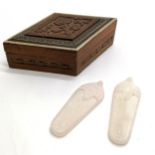 Pair of hand carved alabaster slipper ornaments in an Indian rhombus shaped box - box 17cm long