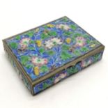Antique Chinese enamel export ware box with hinged lid 10.5cm x 8.5cm x 2cm high- some losses to the