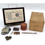 Gardiner's Corner Nantucket novelty box t/w Davidoff Cuban cigar box for Château Yquem, voltmeter,