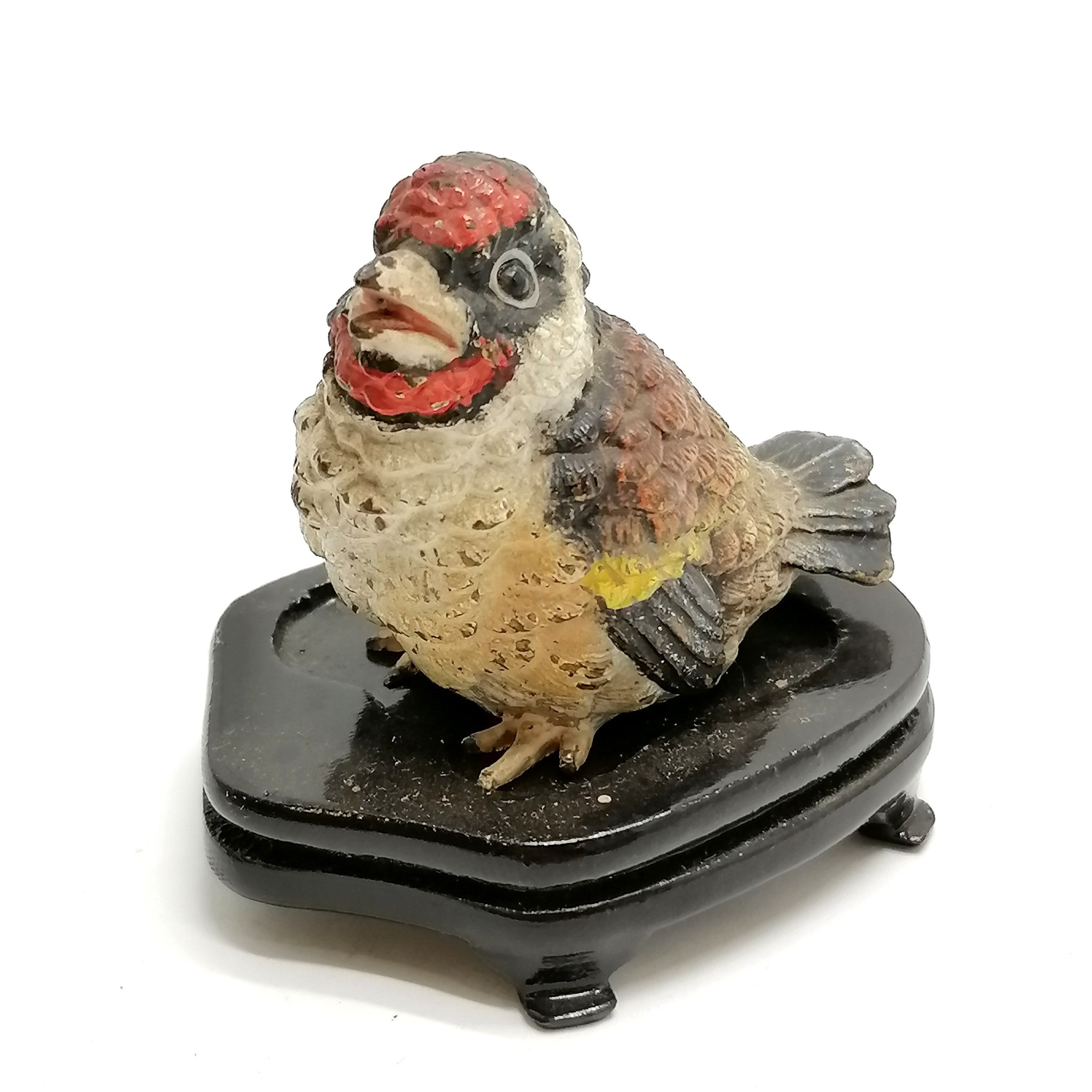 Antique Austrian cold painted bronze of a baby goldfinch - 4.5cm high (marked Austria to base) on an - Image 2 of 5