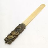 Oriental antique paper knife / letter opener with stork detail to handle - 28cm long ~ slight a/f to