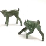 Pair of green patinated bronze studies of deer signed Gent - tallest 9.5cm