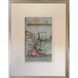 1988 framed woodcut on sekishu Japanese paper 'Wedding flowers' signed by artist Whitney B Hansen (