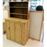 Antique pine kitchen cupboard, with single door revealing fitted shelf interior, 96 cm wide, 96 cm