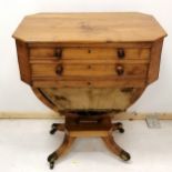 Antique cedar wood Sewing table fitted with 2 drawers and a sliding work bag, on reeded splayed
