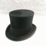 Antique moleskin black top hat - inside 20cm x 15.5cm ~ has slight wear otherwise in good used