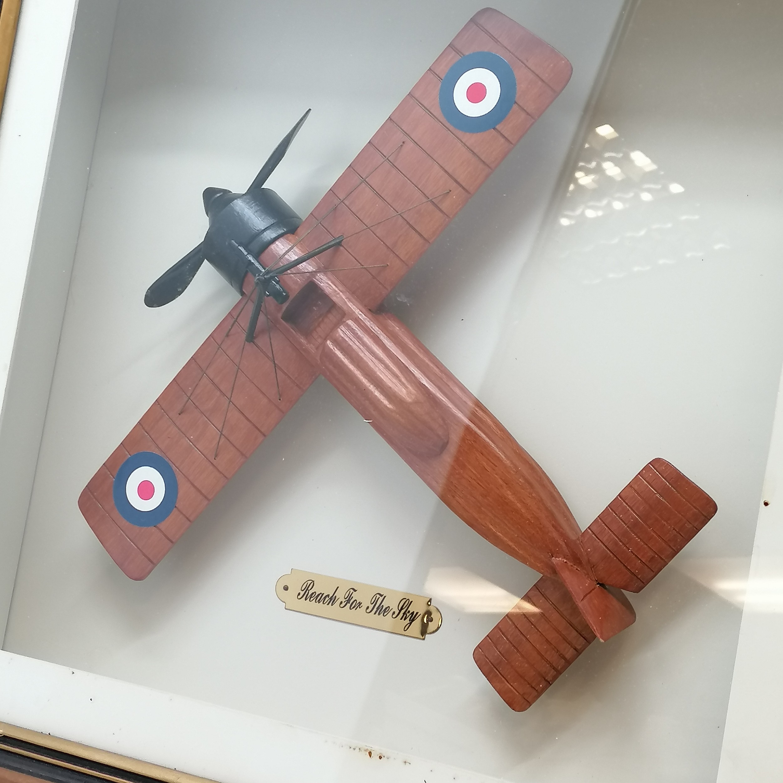 Box framed wooden model of a monoplane 'Reach for the sky' - frame 50cm square - Image 2 of 3
