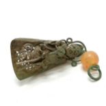 Antique Chinese figural shaped metal finger decoration with cornelian bead detail - 6.5cm long