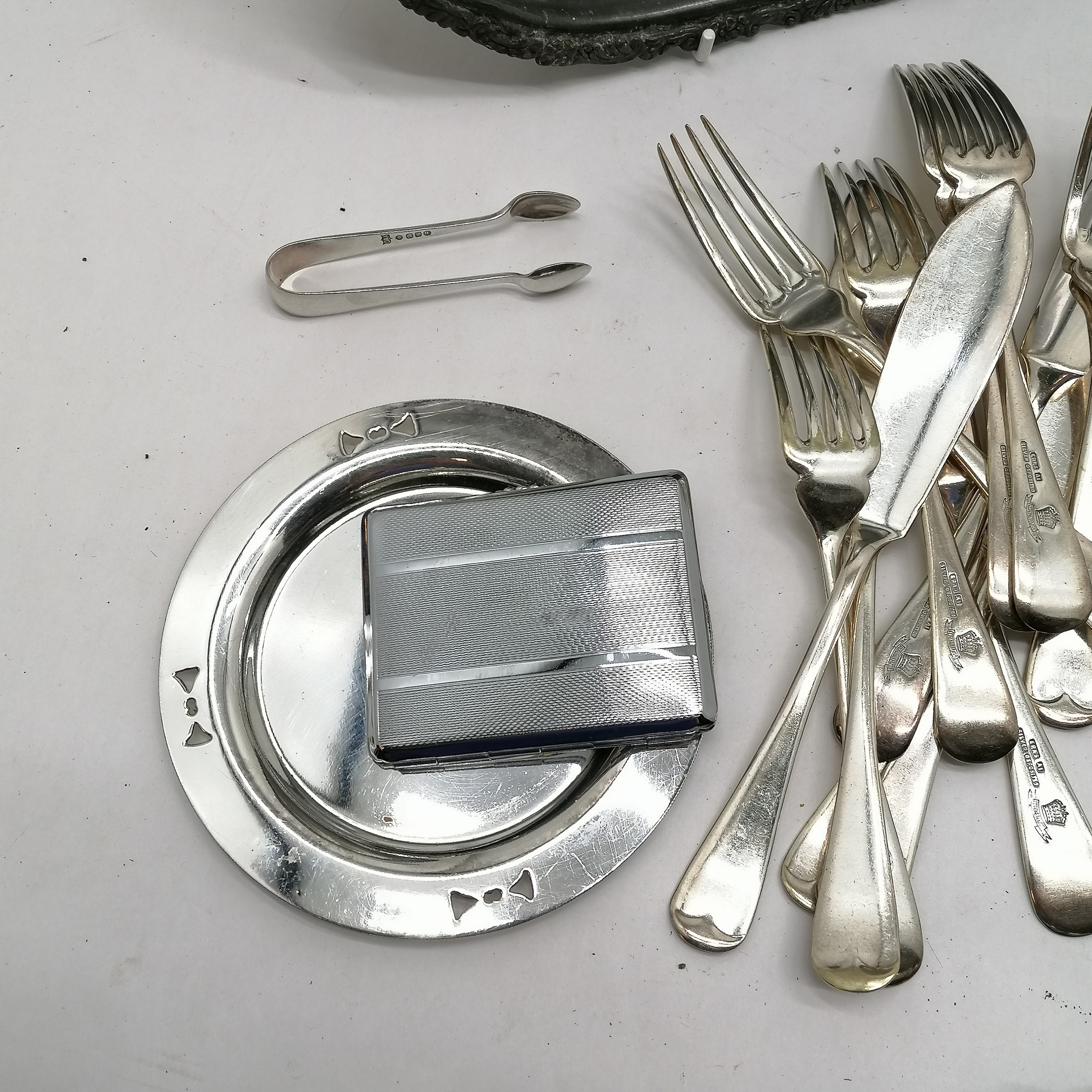 Qty of silver plated loose cutlery inc fiddle & thread pattern, Viners silver handled pie slice ( - Image 4 of 8