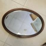 Victorian string inlaid mahogany oval wall mirror, 61 cm, 43 cm, good condition.