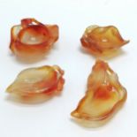 4 x hand carved Oriental orange agate dishes in the form of fruit & leaves - longest 7.5cm & all 4