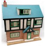 Vintage Tudor style front opening dolls house 67cm x 67cm x39cm high- in overall good used condition
