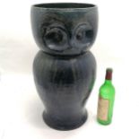 Farnham pottery Arts & Crafts owl stick stand with blue glaze- 54cm high - Frittering to the rim and