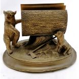 Novelty antique brass desk stand with bear and fox figural detail. Measuring 10cm x 13cm. Slight