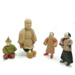 4 x antique Chinese miniature dolls in traditional dress - tallest 9cm