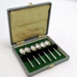 1943 silver set of 6 coffee spoons by James Dixon & Sons Ltd in a case - spoons 8.7cm & 32.9g total