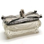 1905 Art Nouveau silver lidded jar with strap work to top and swag detail to glass body - 12cm x 8cm