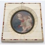 Boudoir portrait miniature of classical mother & child holding grapes in a faux veneered frame