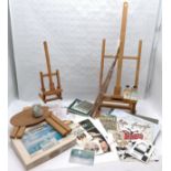 Folding artists easel t/w qty of mostly artist materials including watercolour paper, pastel