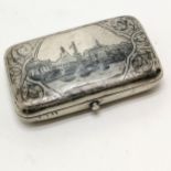 Antique Russian silver hinge lidded box with niello decoration - 10cm x 6cm & total weight 114g