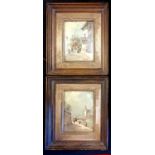 Pair of original oil paintings of street scenes signed Dupre in antique frames (20cm x 17cm)