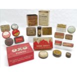 Qty of vintage & antique advertising tins inc OXO, Sargent's typewriter, Erasmic shaving stick