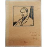 1927 dated woodblock print of a gentleman - 14cm x 10.5cm
