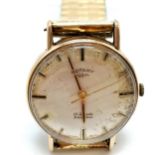 9ct gold cased Rotary gents manual wind wristwatch (30mm case) on a stretchy plated strap - dial has
