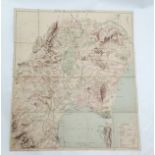 Stanfords Calpe Hunting map of the country near Gibraltar fold out linen map with red annotations at