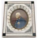 Boudoir portrait miniature of a military gentleman in a faux veneered frame measuring 12cm x 13.5cm.