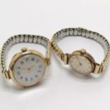 2 x vintage 9ct gold cased manual wind wristwatches - larger has replacement movement & both on