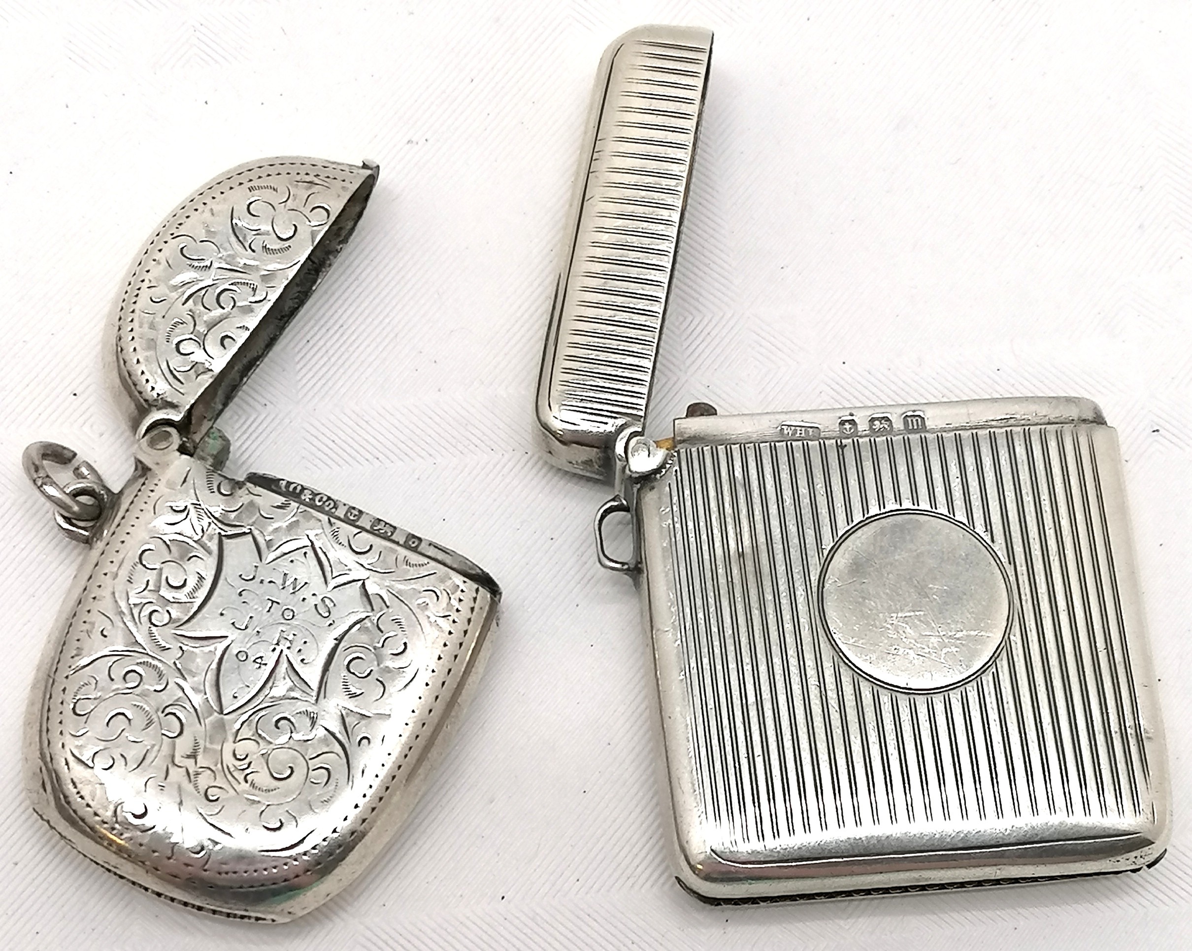 2 x silver vestas (largest 4.8cm x 4.2cm) - both have slight dents t/w silver miniature frame set - Image 2 of 5