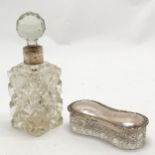 Unusual silver lidded with hobnail cut glass body by Edwin Joseph Houlston - 12.5cm long t/w cut