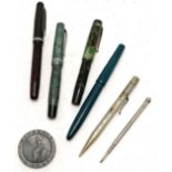 Mordan Everpoint propelling pencil marked morganite t/w 4 fountain pens inc Mentmore supreme, etc.