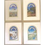 4 x framed Quintessa Art manuscript collection prints with annotations to reverse - frame 38cm x