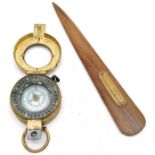 GEC 1940's military marching compass No B136852 - 6cm diameter t/w letter opener made from teak of