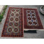 Geometric design rug with red on cream all over pattern, 92 cm wide, 195 cm length, good used