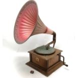 Vintage gramophone, working order but does need some attention, signs of worm to case, t/w HMV