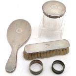 London silver 1916 part dressing table set with initials M C , Mirror, brush & dressing table jar,