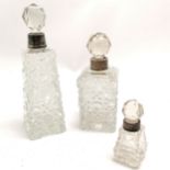 3 x Glass scent bottles with silver collars - smallest a/f to inside of collar & slight chip to