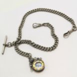 Antique silver marked double albert chain (36cm) with compass fob (8cm drop) ~ 68g total weight
